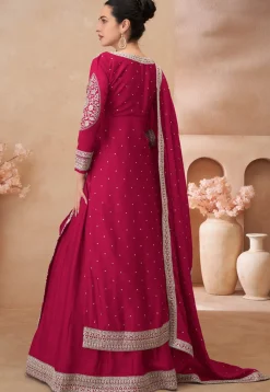 Embroidered Chinon Silk Lehenga in Fuchsia