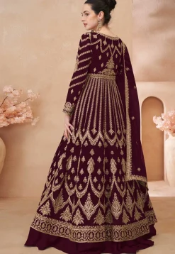 Embroidered Chinon Silk Lehenga in Maroon