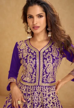 Embroidered Chinon Silk Lehenga in Purple