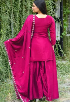 Embroidered Chinon Silk Pakistani Suit in Fuschia