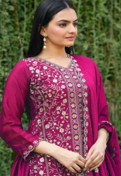 Embroidered Chinon Silk Pakistani Suit in Fuschia