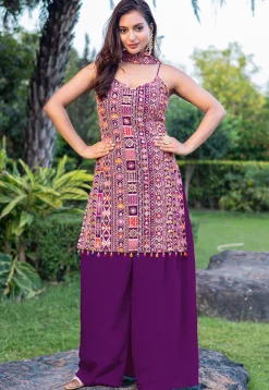 Embroidered Chinon Silk Pakistani Suit in Purple