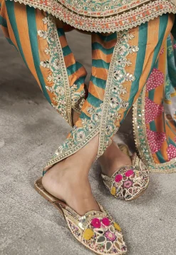 Embroidered Chinon Silk Punjabi Suit in Sea Green
