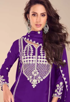 Embroidered Chinon Silk Pakistani Suit in Purple