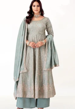 Embroidered Chinon Silk Pakistani Suit in Pastel Green