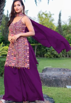Embroidered Chinon Silk Pakistani Suit in Purple