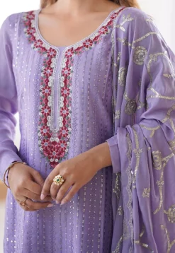 Embroidered Chinon Silk Pakistani Suit in Purple