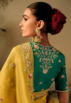 Embroidered Chinon Silk Saree in Yellow
