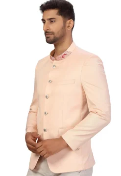 Embroidered Collar Art Silk Jodhpuri Jacket in Peach