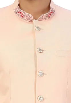 Embroidered Collar Art Silk Jodhpuri Jacket in Peach