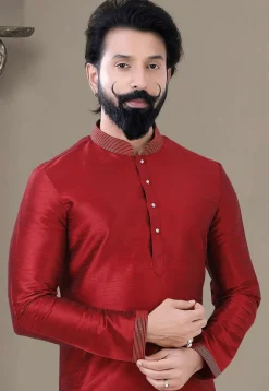 Embroidered Collar Art Silk Dhoti Kurta in Red