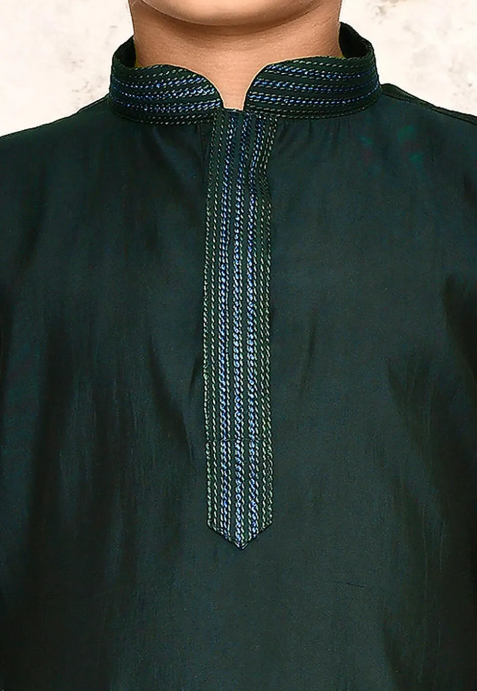 Embroidered Collar Lycra Kurta in Dark Green