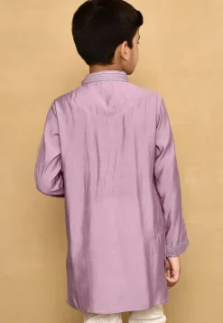 Embroidered Collar Lycra Kurta in Light Purple