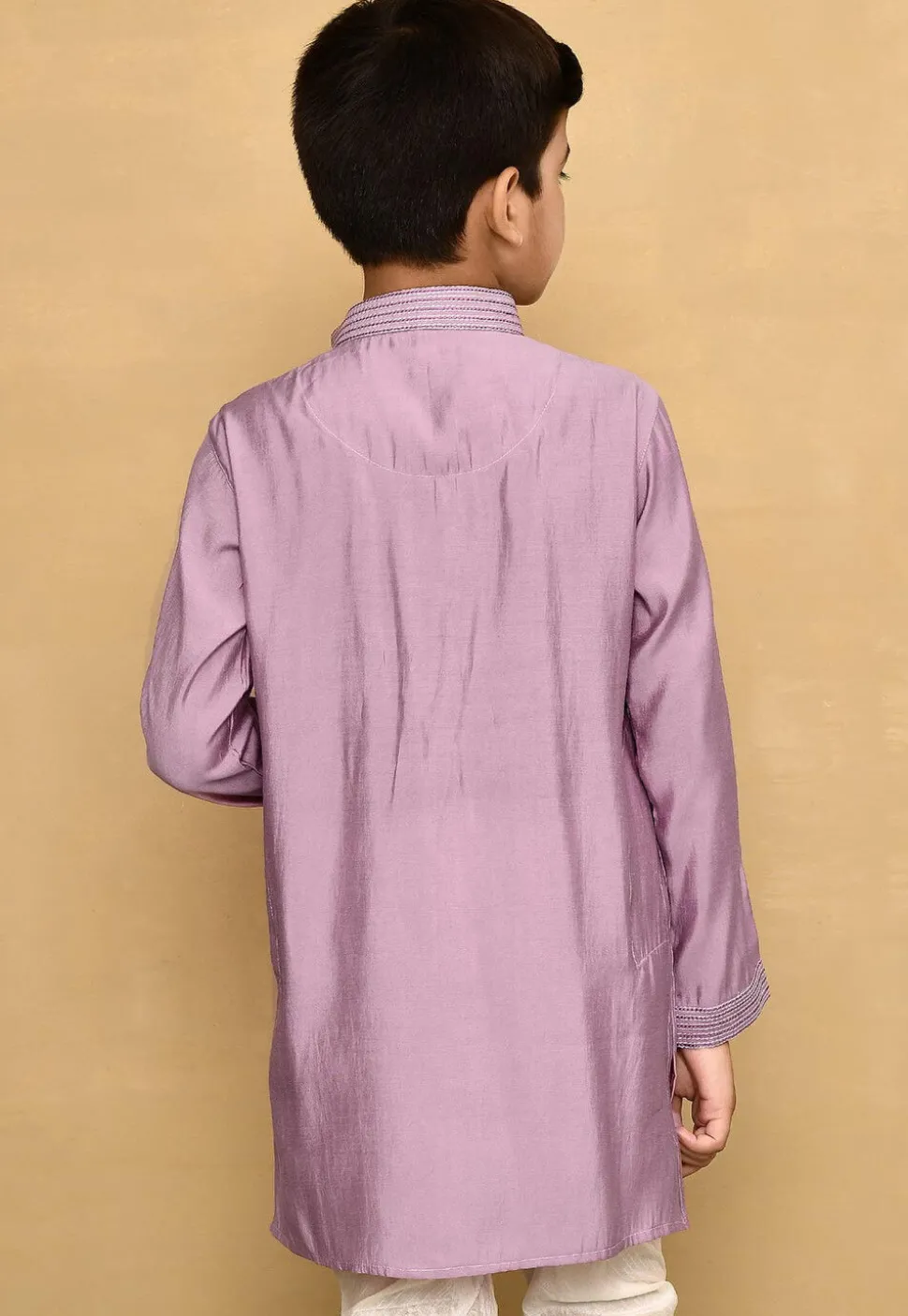 Embroidered Collar Lycra Kurta in Light Purple