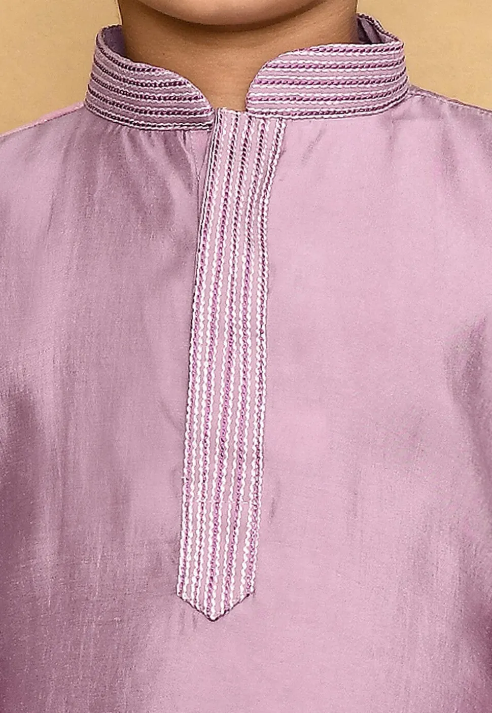 Embroidered Collar Lycra Kurta in Light Purple