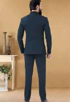 Embroidered Collar Terry Rayon Jodhpuri Suit in Dark Grey