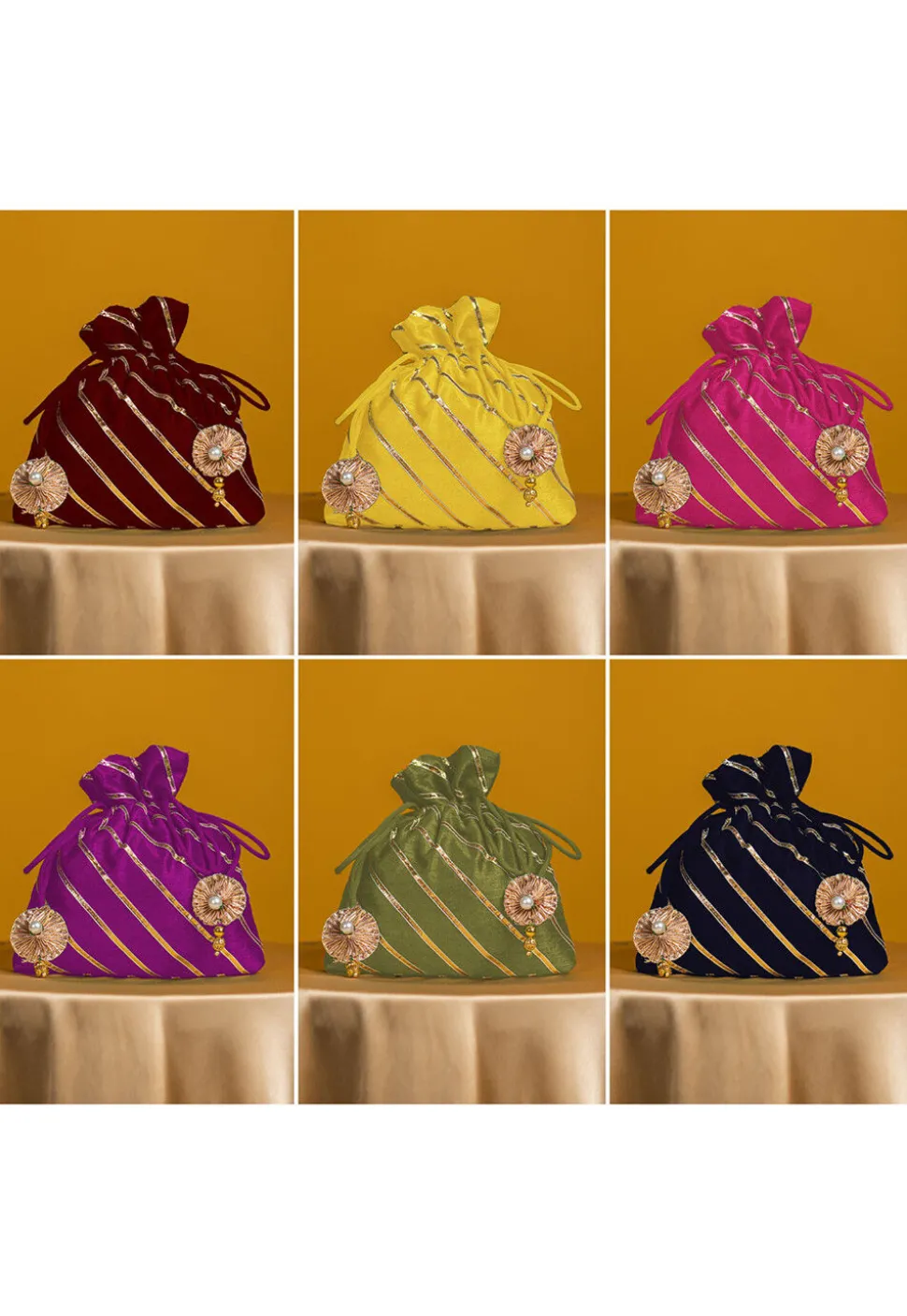 Embroidered Combo Art Silk Potli Bag in Multicolor