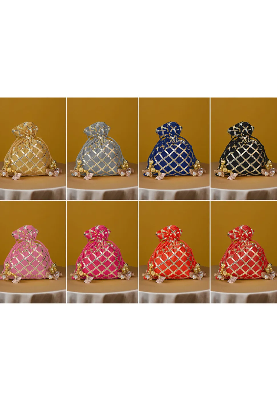 Embroidered Combo Art Silk Potli Bag in Multicolor