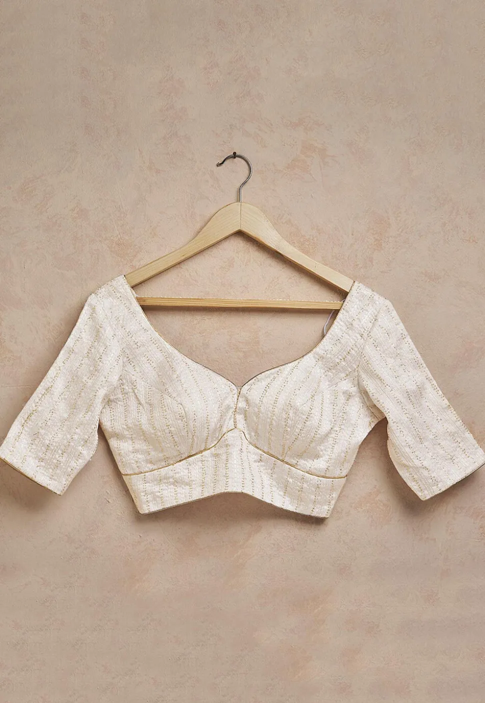 Embroidered Cotton Blouse in Off White