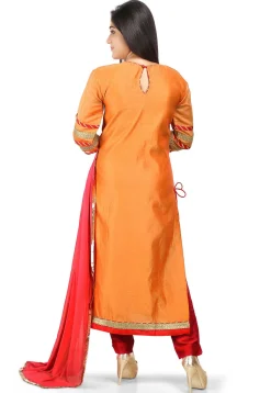 Embroidered Cotton Chanderi Pakistani Suit in Orange