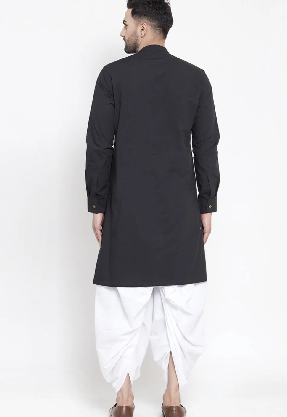 Embroidered Cotton Dhoti Kurta in Black