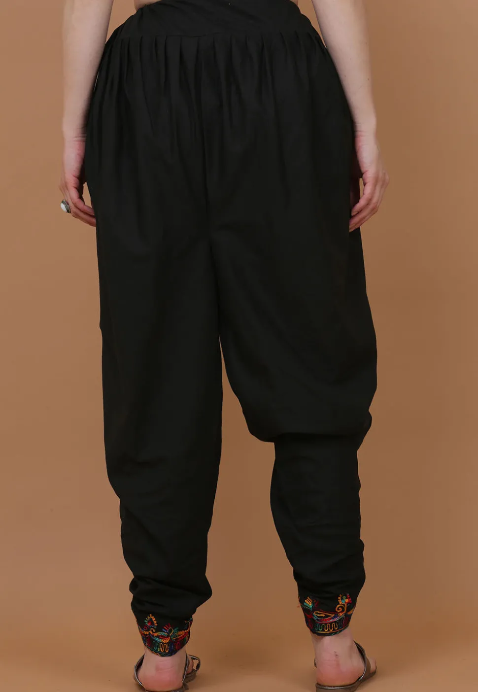 Embroidered Cotton Dhoti Pant in Black