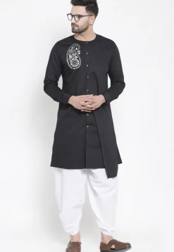 Embroidered Cotton Dhoti Kurta in Black
