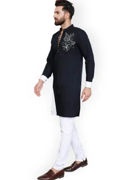 Embroidered Cotton Dhoti Kurta in Black