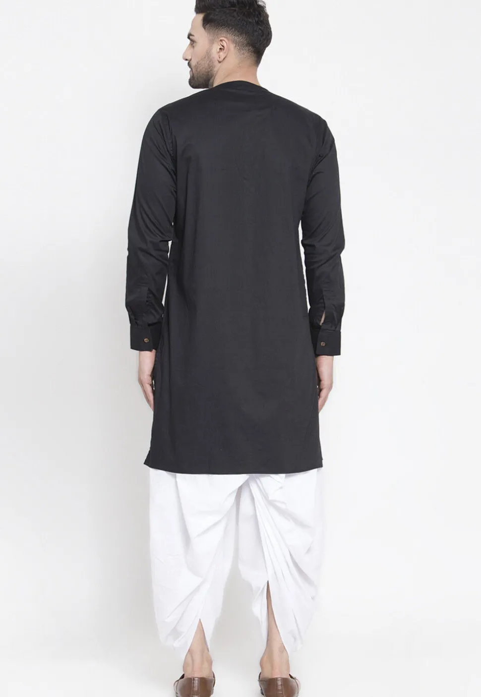 Embroidered Cotton Dhoti Kurta in Black