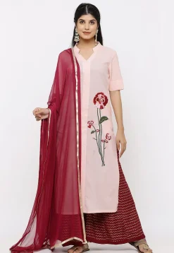 Embroidered Cotton Front Open Pakistani Suit in Light Pink