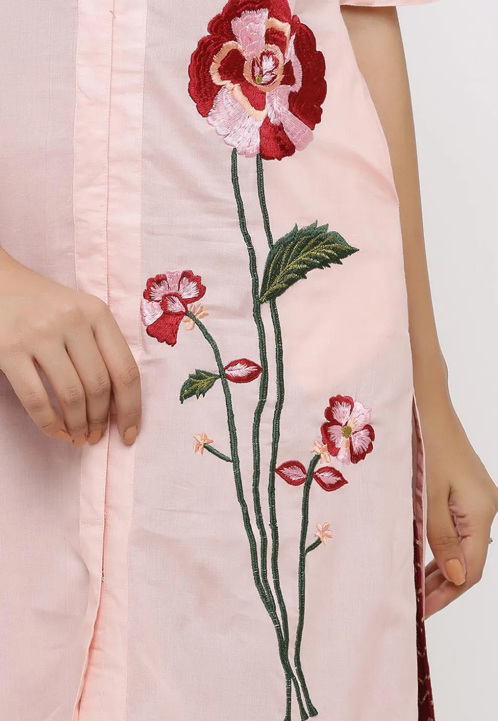 Embroidered Cotton Front Open Pakistani Suit in Light Pink