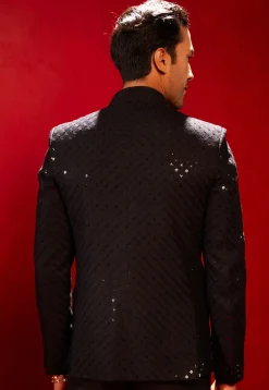 Embroidered Cotton Jodhpuri Jacket in Black
