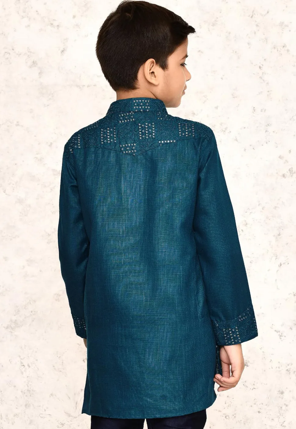 Embroidered Cotton Kurta in Teal Blue