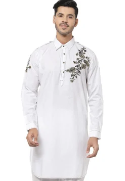 Embroidered Cotton Kurta in White