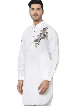 Embroidered Cotton Kurta in White