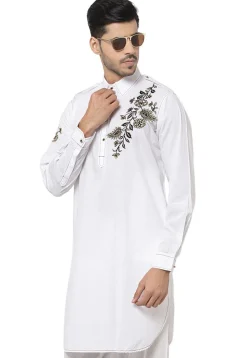 Embroidered Cotton Kurta in White