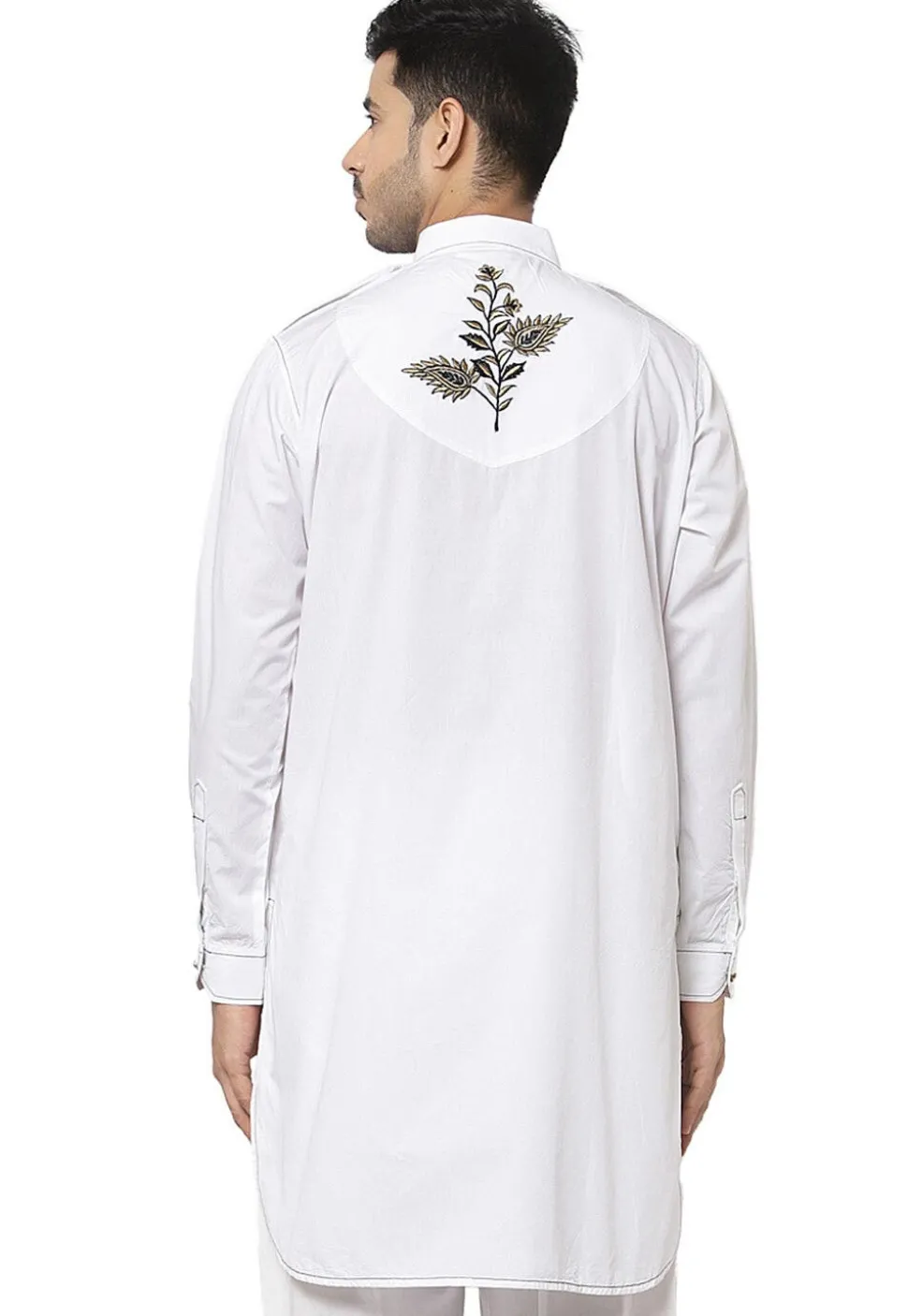 Embroidered Cotton Kurta in White