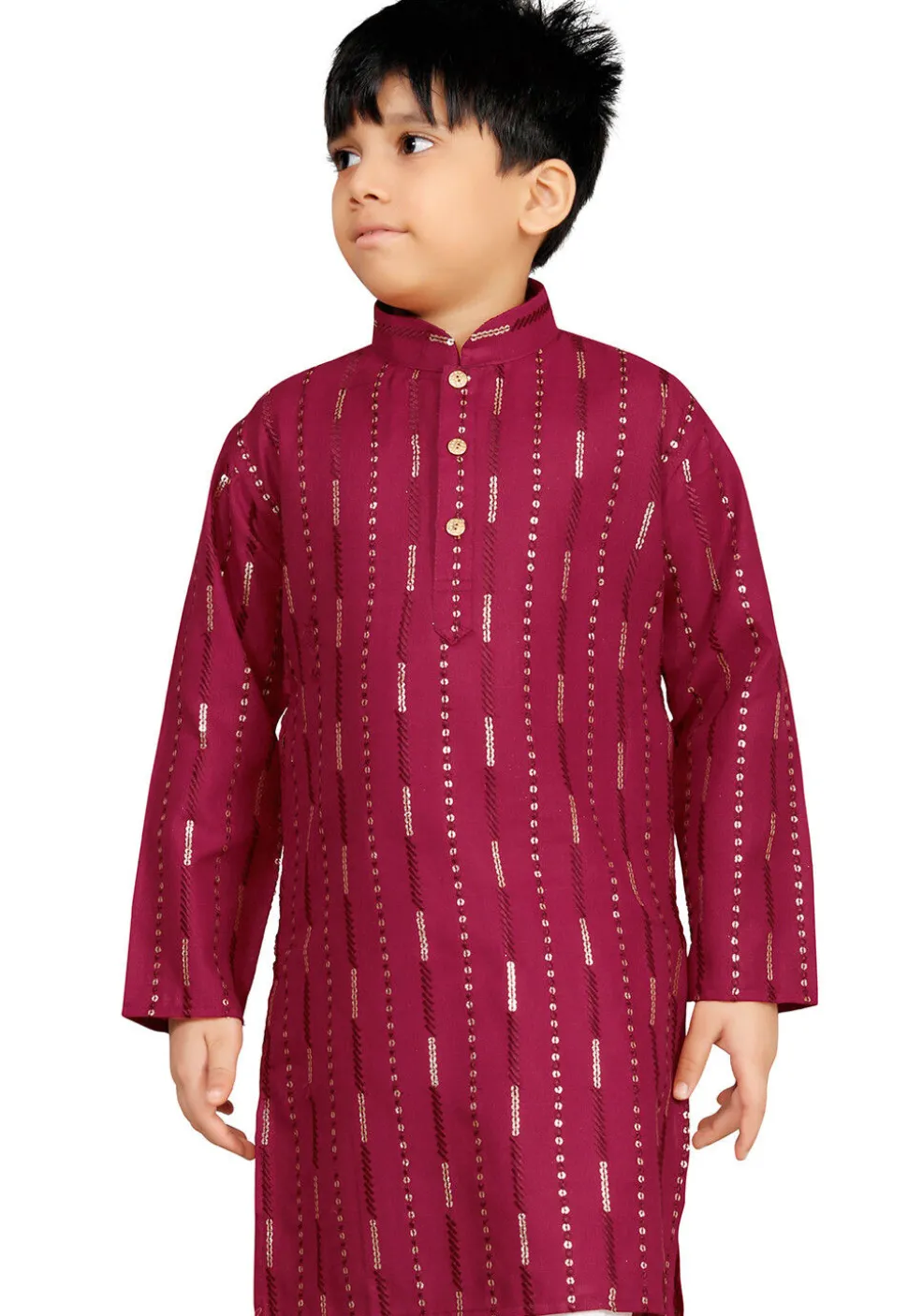 Embroidered Cotton Kurta in Maroon