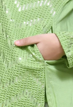 Embroidered Cotton Kurta Set in Pastel Green