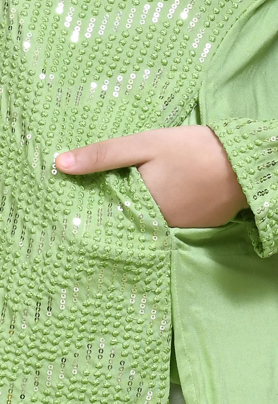 Embroidered Cotton Kurta Set in Pastel Green