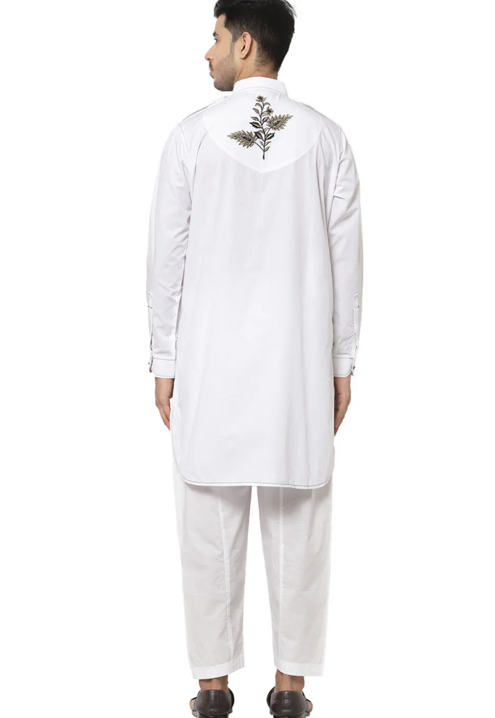 Embroidered Cotton Kurta Set in White