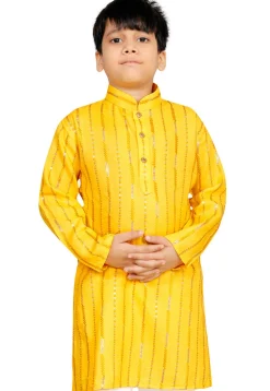 Embroidered Cotton Kurta in Yellow