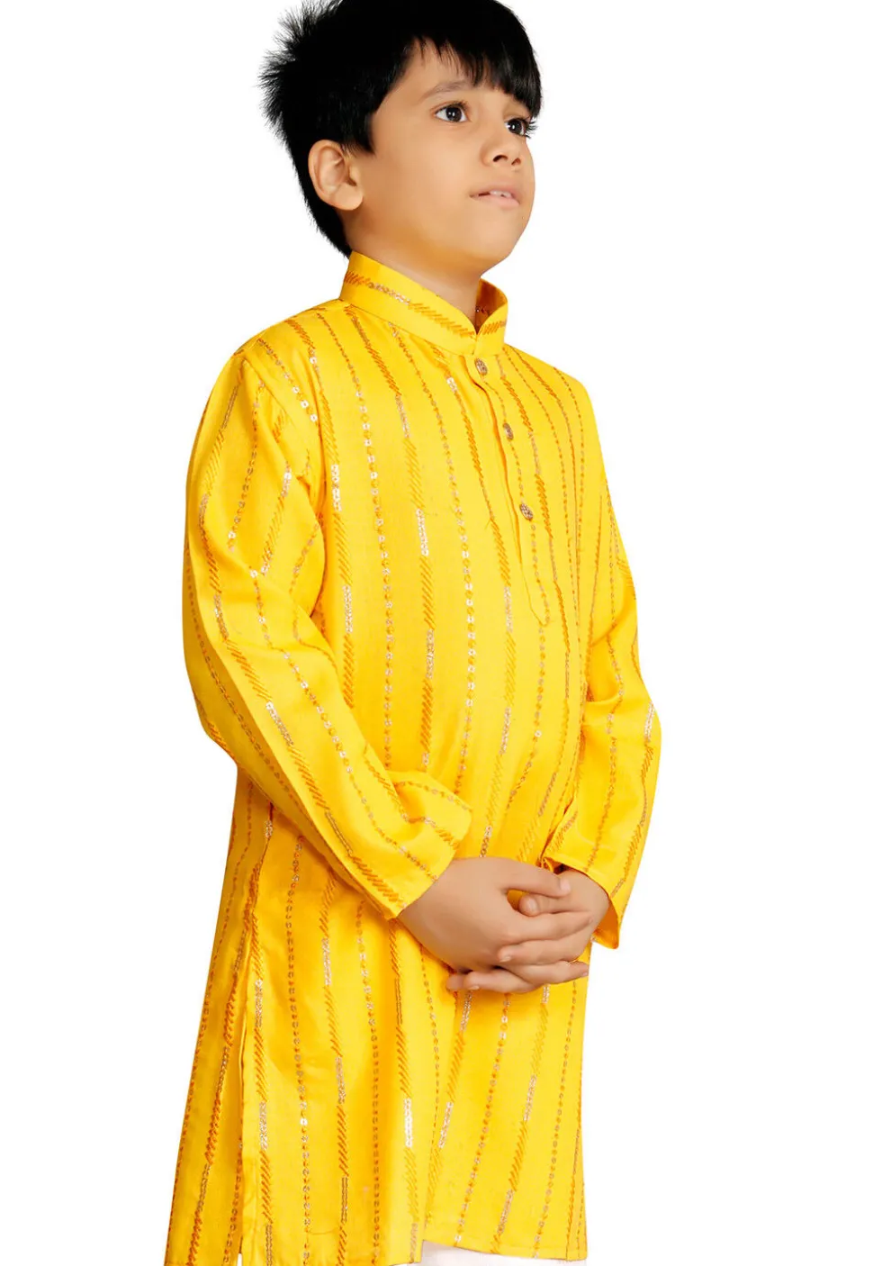 Embroidered Cotton Kurta in Yellow