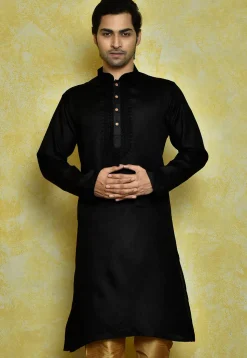 Embroidered Cotton Kurta in Black