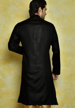 Embroidered Cotton Kurta in Black