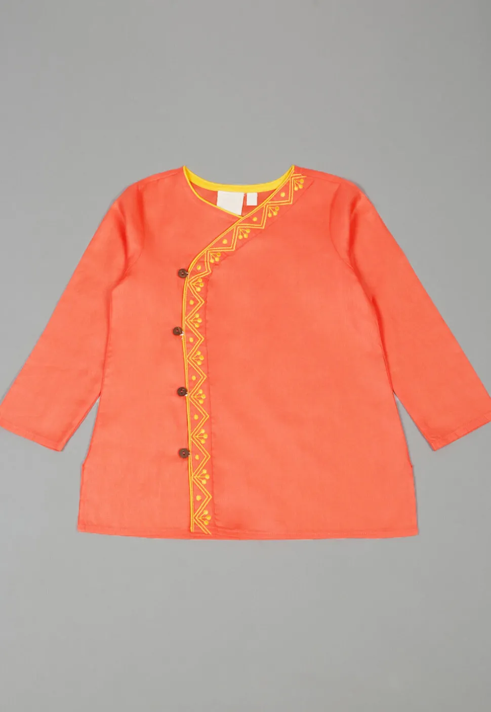 Embroidered Cotton Kurta Set in Peach