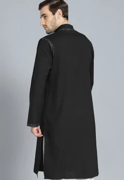 Embroidered Cotton Kurta in Black