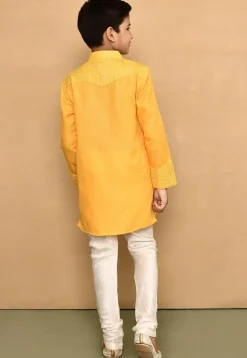 Embroidered Cotton Kurta Set in Yellow