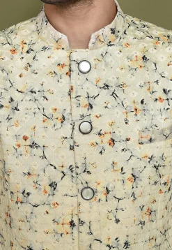 Embroidered Cotton Kurta Set in Off White