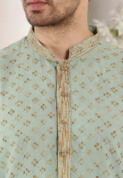 Embroidered Cotton Kurta in Dusty Green
